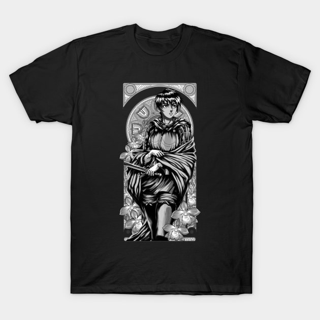 Art Nouveau of a Beautiful Warrior (Black and White) T-Shirt by manoystee